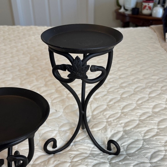 Longaberger Black Metal Candle Holder Trio and Matching Hook Maple Leaf Design - Picture 4 of 13